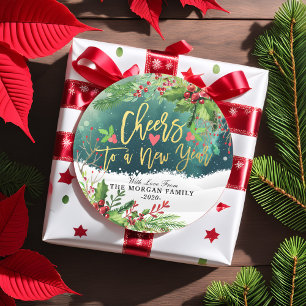 Merry Christmas & Happy New Year Holiday Greetings Classic Round Sticker