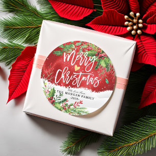 Merry Christmas & Happy New Year Holiday Greetings Classic Round Sticker