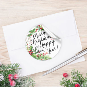 Merry Christmas & Happy New Year Holiday Greetings Classic Round Sticker