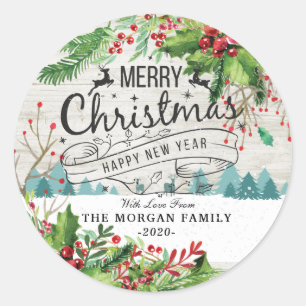 Merry Christmas & Happy New Year Holiday Greetings Classic Round Sticker