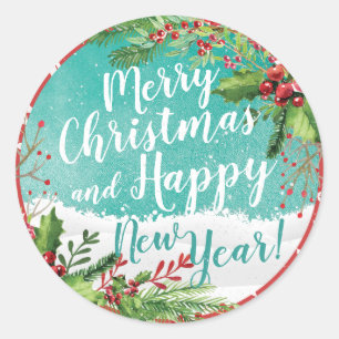 Merry Christmas & Happy New Year Holiday Greetings Classic Round Sticker