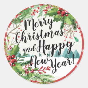 Merry Christmas & Happy New Year Holiday Greetings Classic Round Sticker