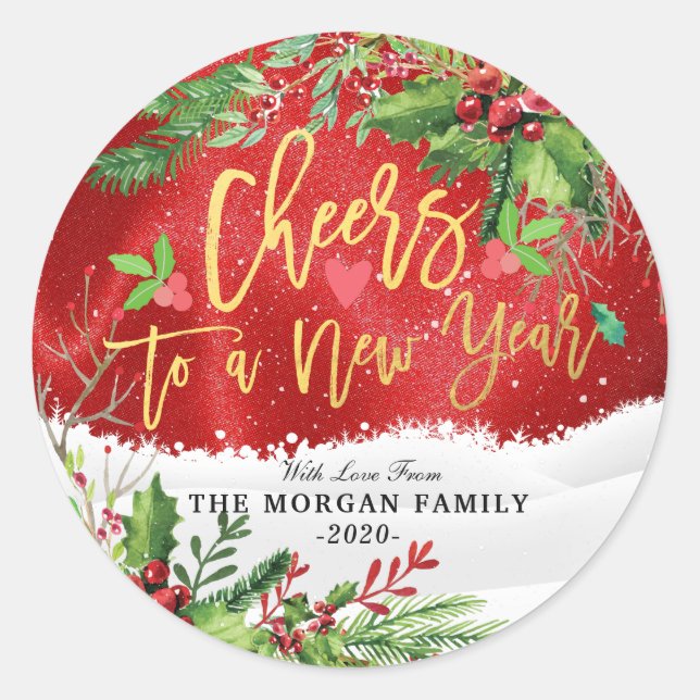 Merry Christmas & Happy New Year Holiday Greetings Classic Round Sticker (Front)