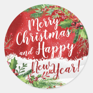Merry Christmas & Happy New Year Holiday Greetings Classic Round Sticker