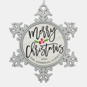 Merry Christmas Happy New Year Holiday Party Decor Snowflake Pewter Christmas Ornament