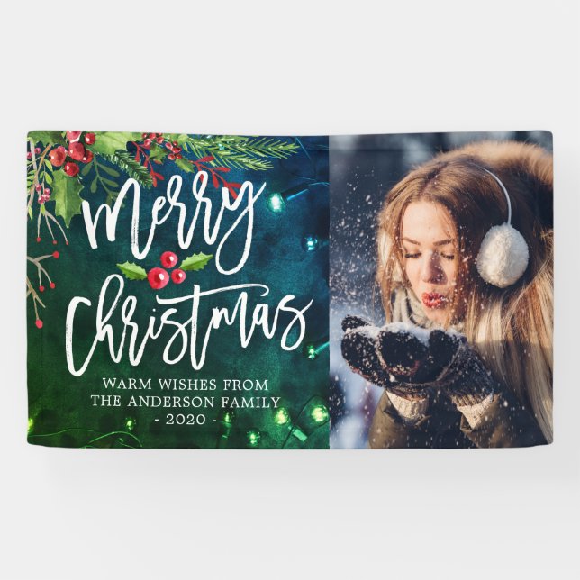 Merry Christmas Happy New Year Holiday Party Photo Banner (Horizontal)