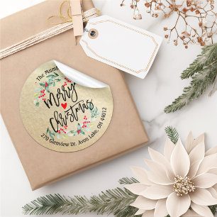 Merry Christmas & Happy New Year Holidays Address  Classic Round Sticker