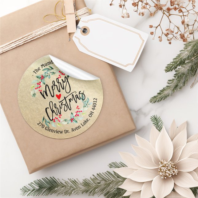 Merry Christmas & Happy New Year Holidays Address  Classic Round Sticker (Creator Uploaded)