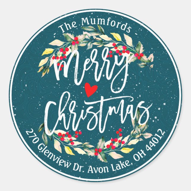 Merry Christmas & Happy New Year Holidays Address Classic Round Sticker (Front)