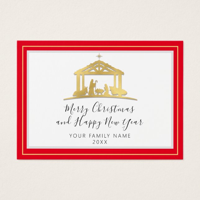 Merry Christmas Happy New Year Holy Family RedGold (Front)