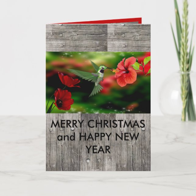 Merry Christmas & Happy New year hummingbird card (Front)