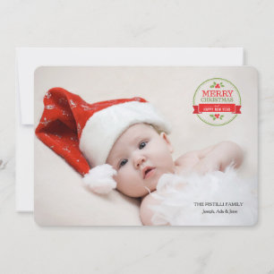 Merry Christmas & Happy New Year Label Photo Card