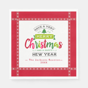Merry Christmas Happy New Year Lettering Custom Napkin