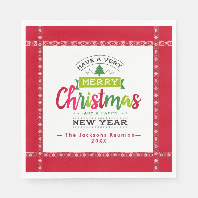 Merry Christmas Happy New Year Lettering Custom Napkin (Front)