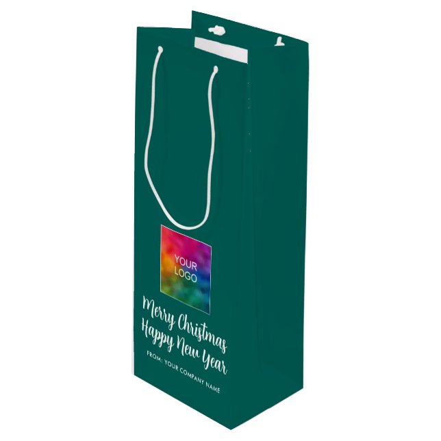 Merry Christmas Happy New Year Logo Typography Wine Gift Bag (Front Angled)