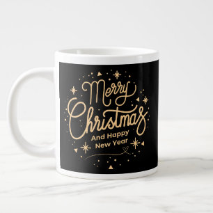 Merry Christmas Happy New Year Modern Black Gold Large Coffee Mug