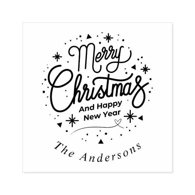 Merry Christmas Happy New Year Modern Elegant  Rubber Stamp (Imprint)