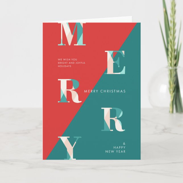 Merry Christmas & Happy New Year Modern Geometric Holiday Card (Front)