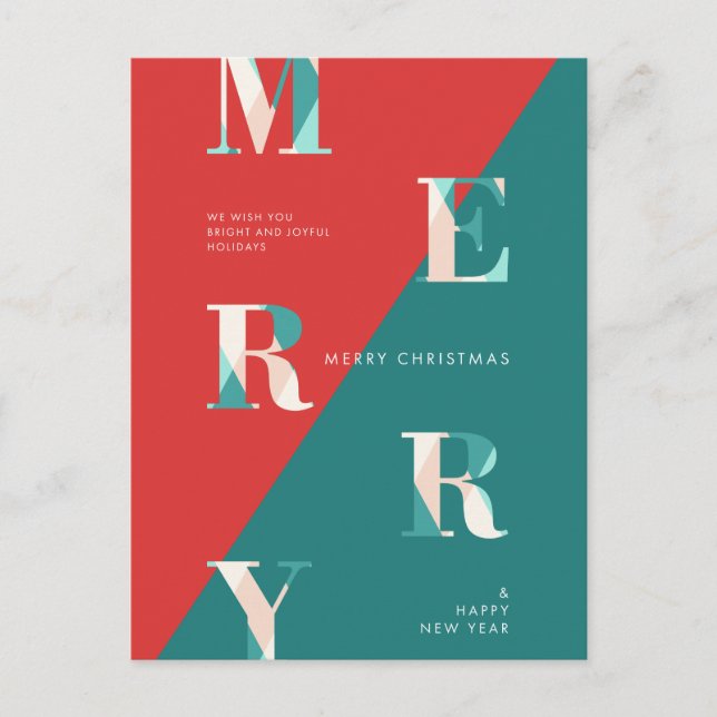 Merry Christmas & Happy New Year Modern Geometric Holiday Postcard (Front)