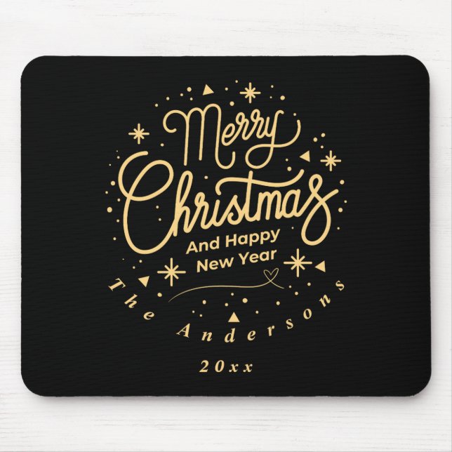 Merry Christmas Happy New Year Modern Green Gold  Mouse Mat (Front)