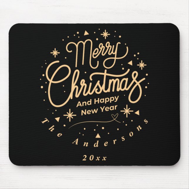 Merry Christmas Happy New Year Modern Green Gold T Mouse Mat (Front)