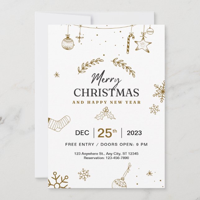 Merry Christmas & Happy New Year Modern Invitation (Front)