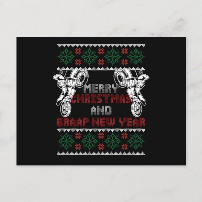 Merry Christmas Happy New Year Motocross Bike Gift Postcard (Front)