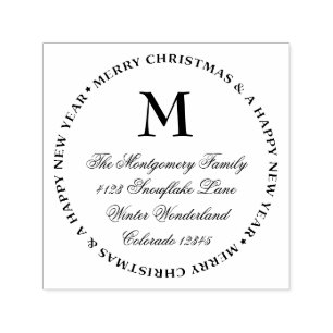 Merry Christmas Happy New Year Name & Address Self-inking Stamp