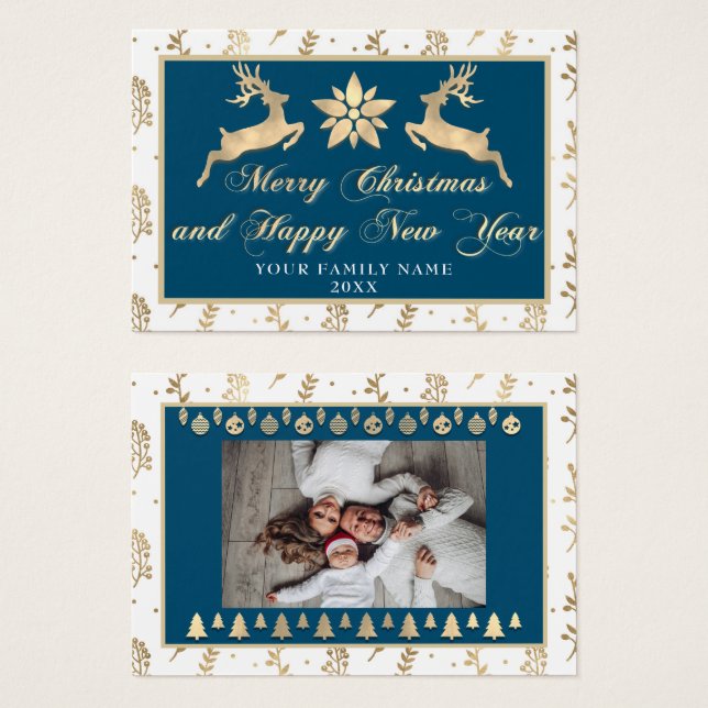 Merry Christmas Happy New Year Name Photo Navy (Front & Back)