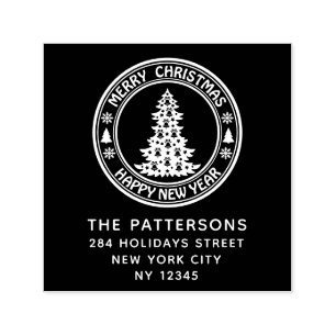 Merry Christmas Happy New Year Name Return Address Self-inking Stamp