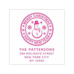 Merry Christmas Happy New Year Name Return Address Self-inking Stamp