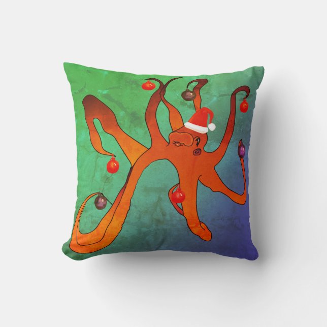 Merry Christmas, Happy New Year Octopus Cushion (Front)