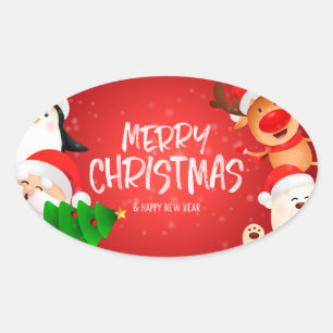 Merry Christmas & Happy New Year Oval Sticker