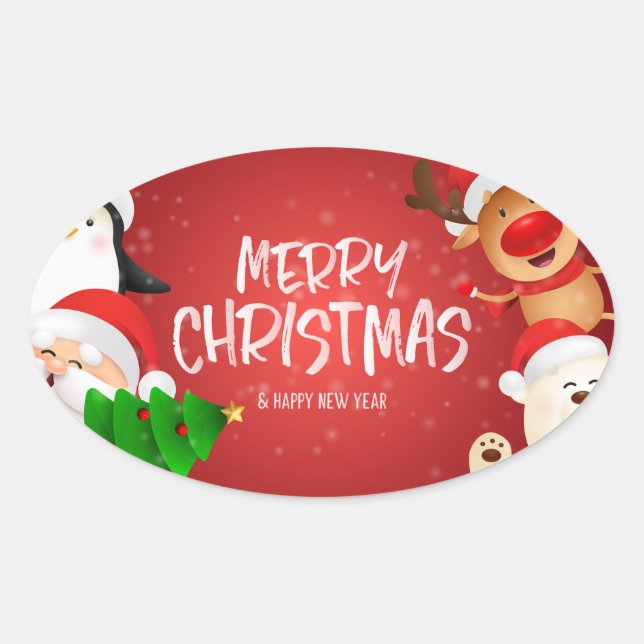 Merry Christmas & Happy New Year Oval Sticker (Front)