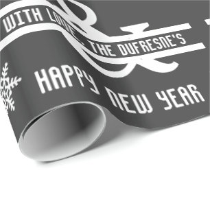 Merry Christmas & Happy New Year Personalised Grey Wrapping Paper