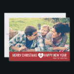 Merry Christmas & Happy New Year Photo Greeting Holiday Card<br><div class="desc">A modern wish for a Merry Christmas & a Happy New Year is sent with this contemporary typography design with a bottom border of festive red. A simple, yet charming greeting to send to family and friends this holiday season. On the back is room for you to add your personal...</div>