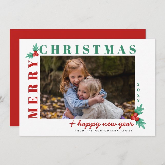 Merry Christmas Happy New Year Photo Holiday Card  (Front/Back)