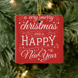 Merry Christmas Happy New Year Photo Monogram Ceramic Ornament