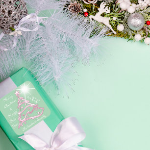 Merry Christmas & Happy New Year Pink Green Stars Square Sticker