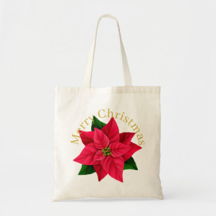 Merry Christmas Happy New Year Poinsettia Star Tote Bag