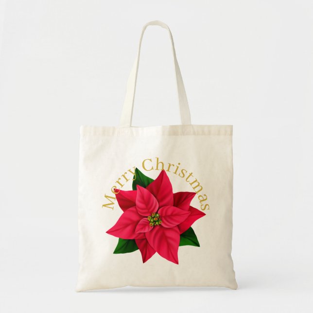 Merry Christmas Happy New Year Poinsettia Star Tote Bag (Front)