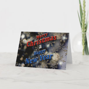 Merry Christmas Happy New Year Red Blue Silver Holiday Card