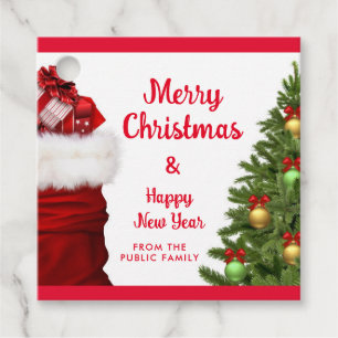 Merry Christmas Happy New Year Red Green Square Favour Tags