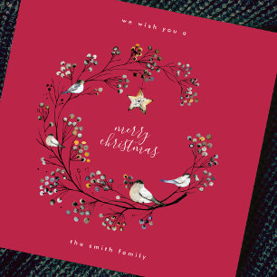 Merry Christmas   Happy New Year   RED Magenta Holiday Card