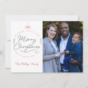 Merry Christmas, Happy New Year Red Modern Photo Holiday Card