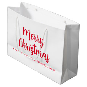 Merry Christmas Happy New Year Red White Custom Large Gift Bag