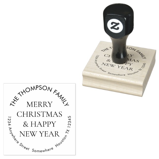 Merry Christmas happy New Year Return Address  Rubber Stamp (Stamped)