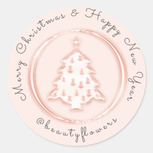 Merry Christmas Happy New Year Rose Luxury Classic Round Sticker