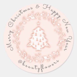 Merry Christmas Happy New Year Rose Wreath Classic Round Sticker