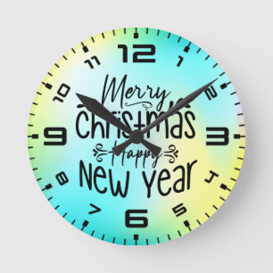 Merry Christmas Happy New Year  Round Clock